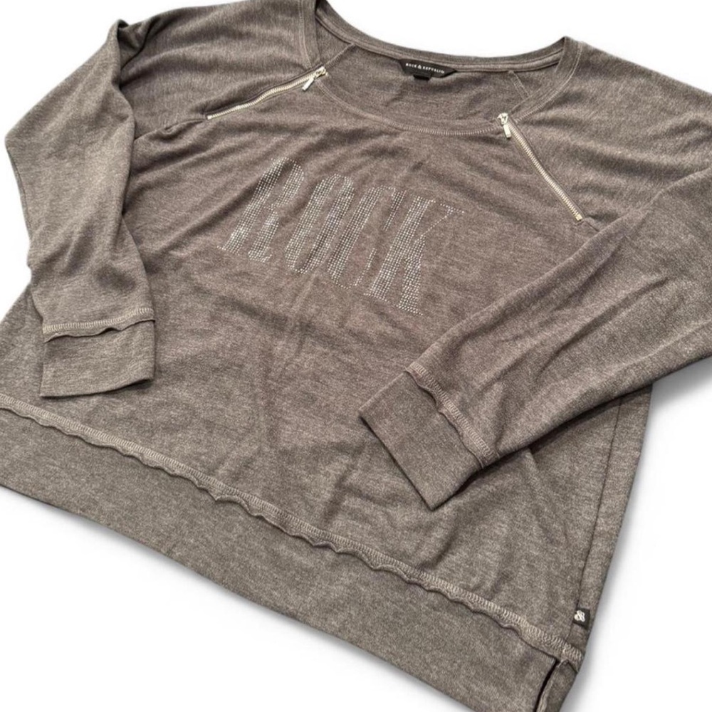 Rock & Republic Woman Size XL Gray Silver Mini Logi Zip Collar